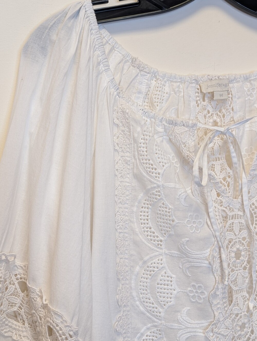 Jennifer & Grace White Eyelet Lace Boho Peasant Blouse Top M - Picture 2 of 16